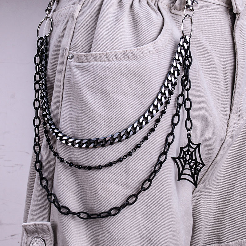 LLavero de de Halloween, cadena de pantalones de Metal negro Punk a la , colgante de telaraña de Hip Hop, cadena para pantalones vaqueros para hombres y mujeres, accesorios: Default Title