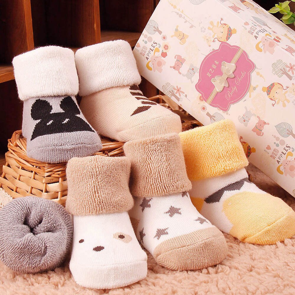 Winter Cotton Newborn Kids Infant Toddler Baby Boys Girls Cartoon Animals Anti-Slip Knitted Warm Socks