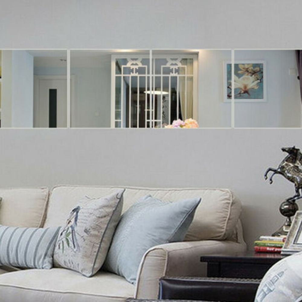 9pcs Squares Mirror Wall Stickers 3D DIY Wall Stickers Mosaic Mirror Sticker Home Bathroom Decor Self-adhesive wall decal Tiles