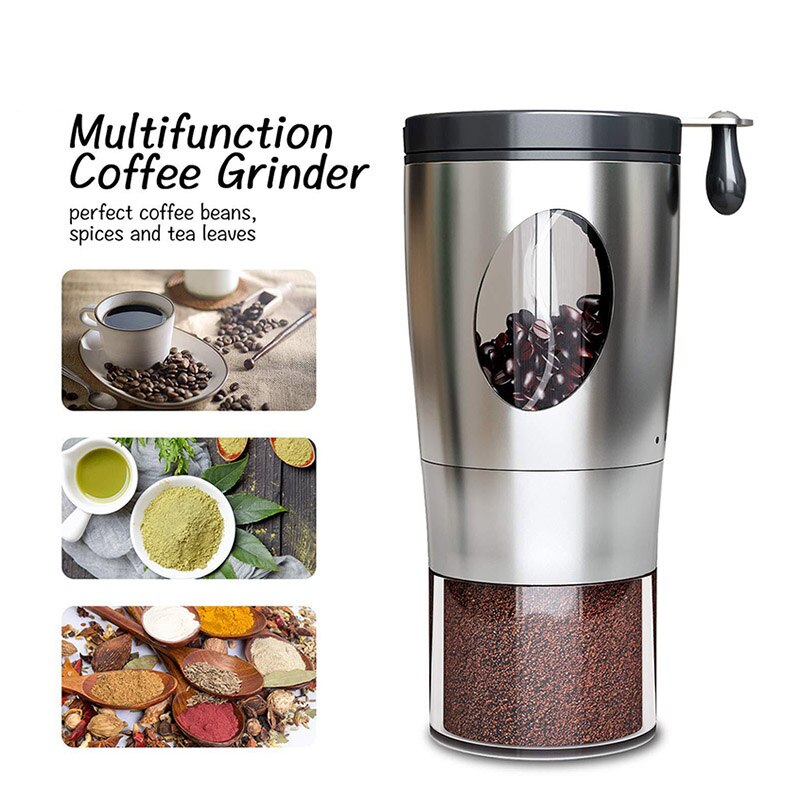 Coffe Bean Manual Grinder Expresso Cafe Grinder Machine High capacity Storage Cup Stainless Steel Coffe Grinder With Wheel
