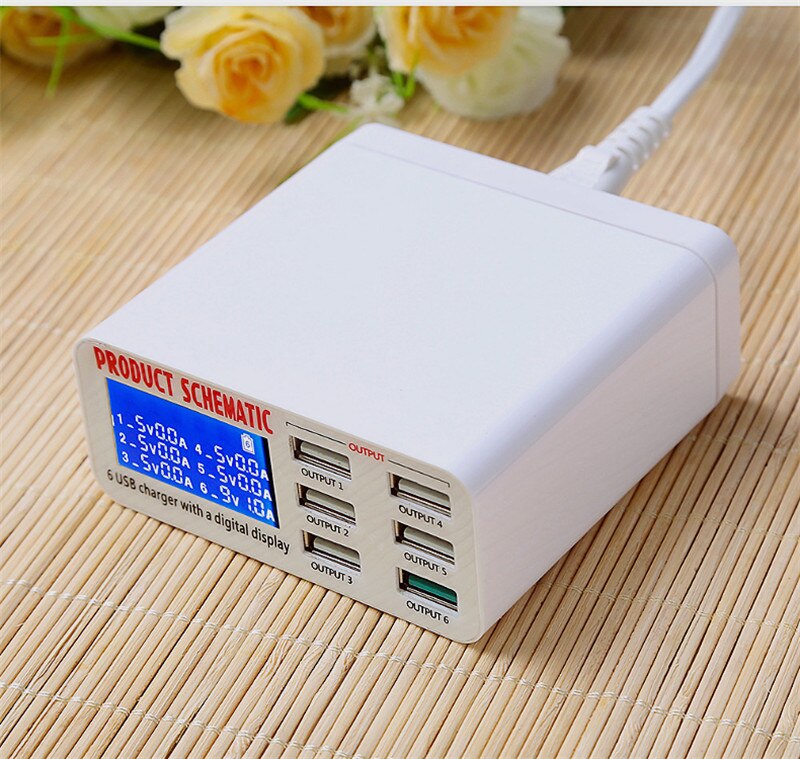 USB Lader Draagbare Multi Usb-poort Snellader 6 Poort USB Socket Snelle Lader met Lcd-scherm voor Smart Mobiele telefoon