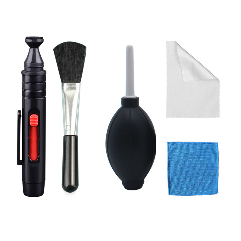 5-teiliges Kamera-Reinigungsset, Luftgebläse + Linsenbürsten + Reinigungsstift + Reinigungstuch für Kameraobjektive und Filter, Sensorbildschirm, LCD: grau