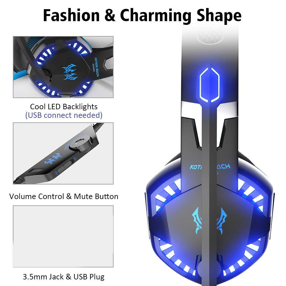 KOTION EACH Gaming Headset Deep Bass Stereo Game Headphone with Microphone LED Light for PS4 PC Laptop+Gaming Mouse+Mice Pad