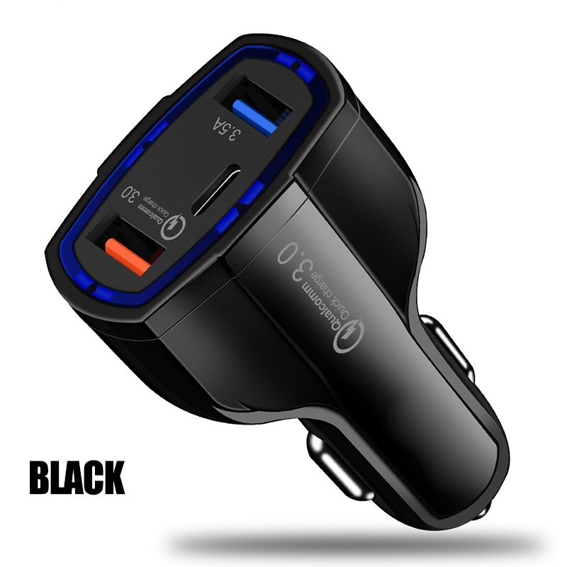 Chargeur de voiture QC 3.0 à 2 Ports USB C, Charge rapide 3.0, adaptateur de Charge pour téléphone portable, pour iPhone X Xs Xiaomi: Black