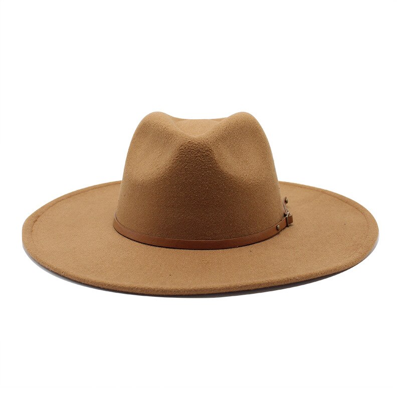 Sombrero de ala ancha para hombre y mujer, sombrero de ala ancha de lana sólida clásica, estilo británico, Panamá, Jazz, iglesia, 9,5 CM,: Caqui