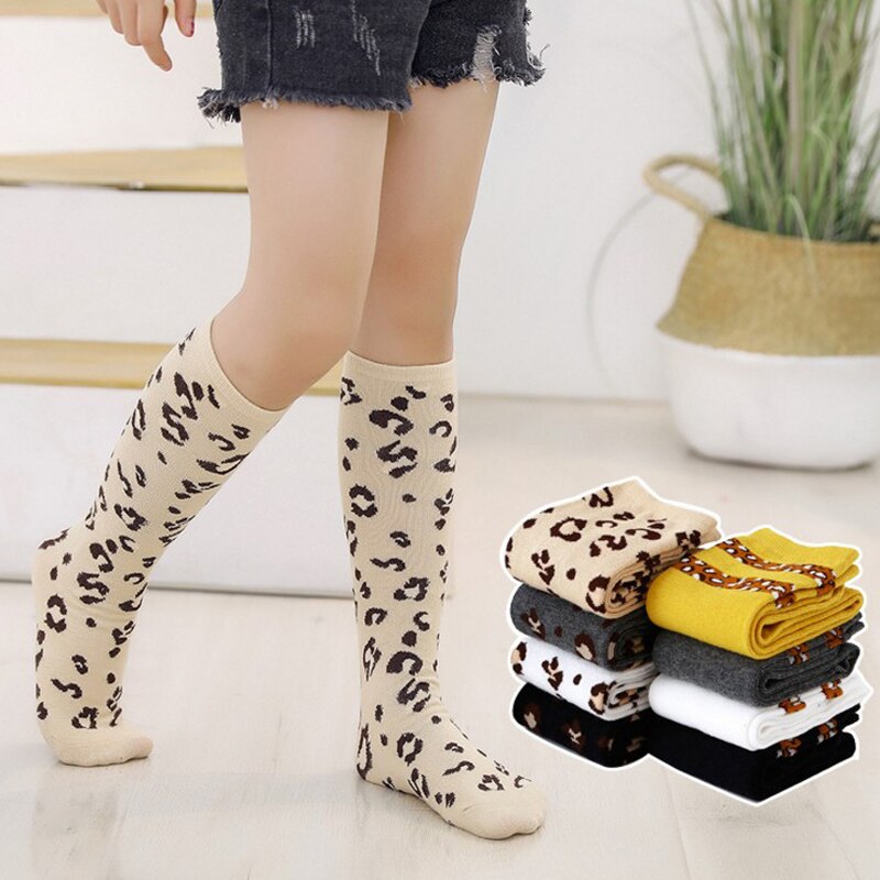 Forår efterår piger knæhøje sokker leopard print stribet blød varmere bomuld lange sokker børn 2-10t sokker børn