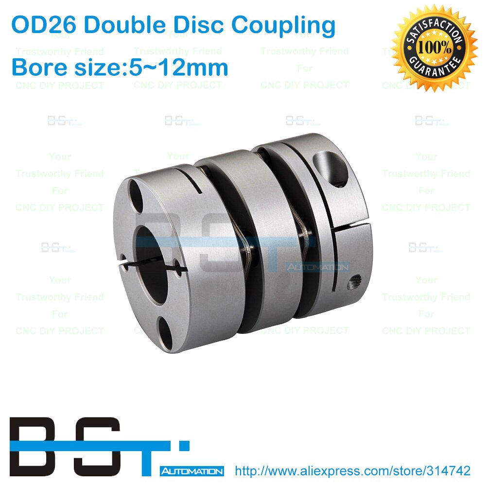 BSTMOTION Dia.26mm Double Disc Coupling 1.4N.m 5mm 6mm 7mm 8mm 10mm 11mm 12mm Bore Size Disk Coupler for Motor Shaft