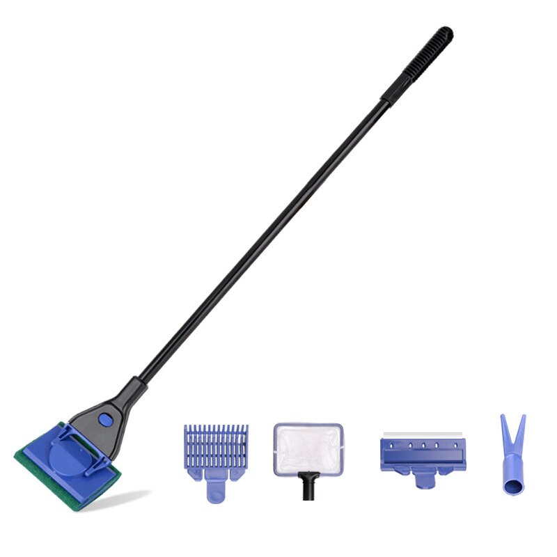5 In 1 Aquarium Cleaning Tools Aquarium Glasreiniger Set Fish Net Grindhark Algen Schraper Vork Spons Aquarium accessoires