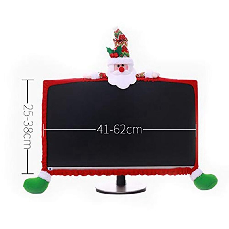 2 Pcs Christmas Computer Monitor Cover Cute Claus Decoration for Home Office , Elk & Santa