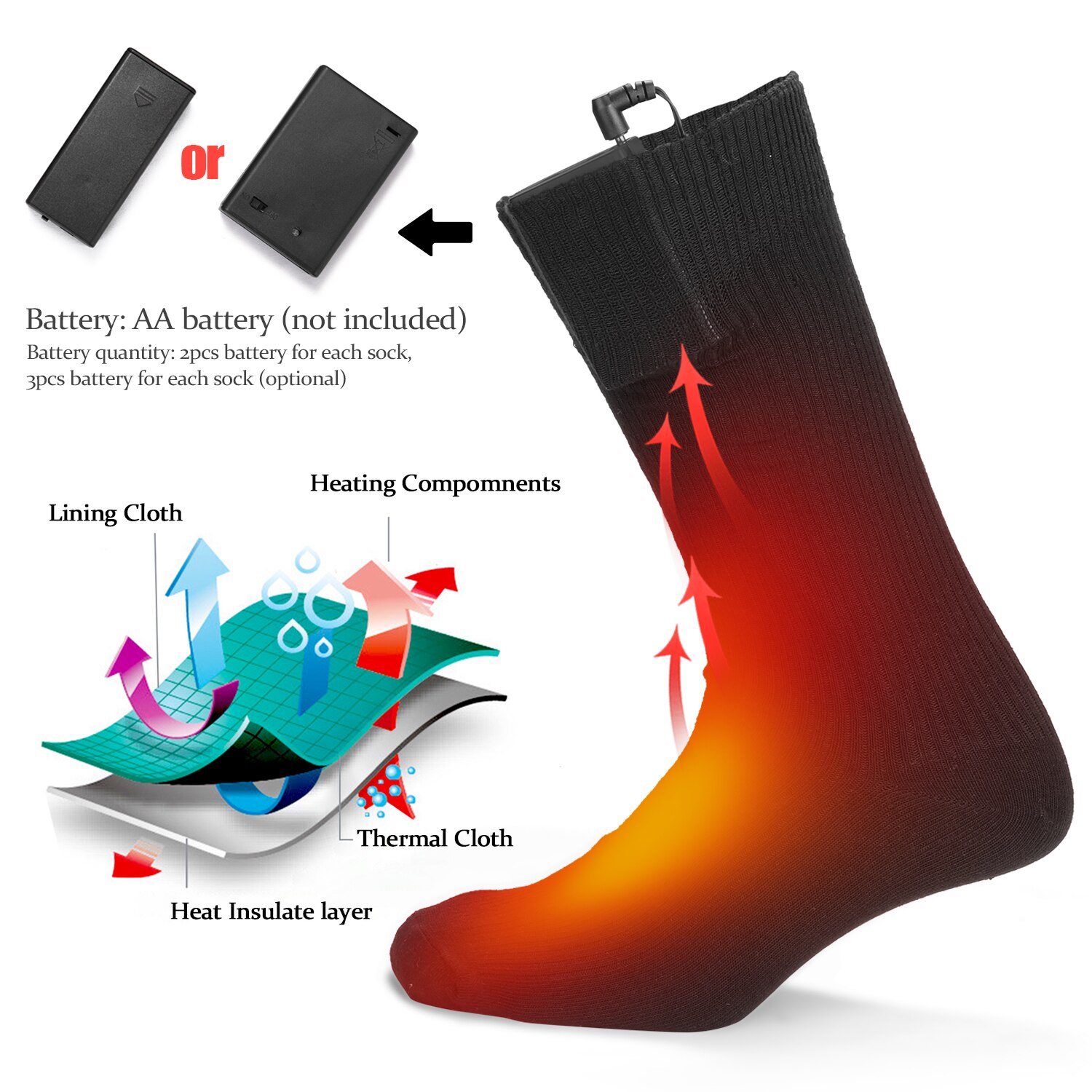 Calcetines térmicos eléctricos con batería para hombre y mujer, calcetines térmicos para clima frío, conducción al aire libre, Camping y senderismo