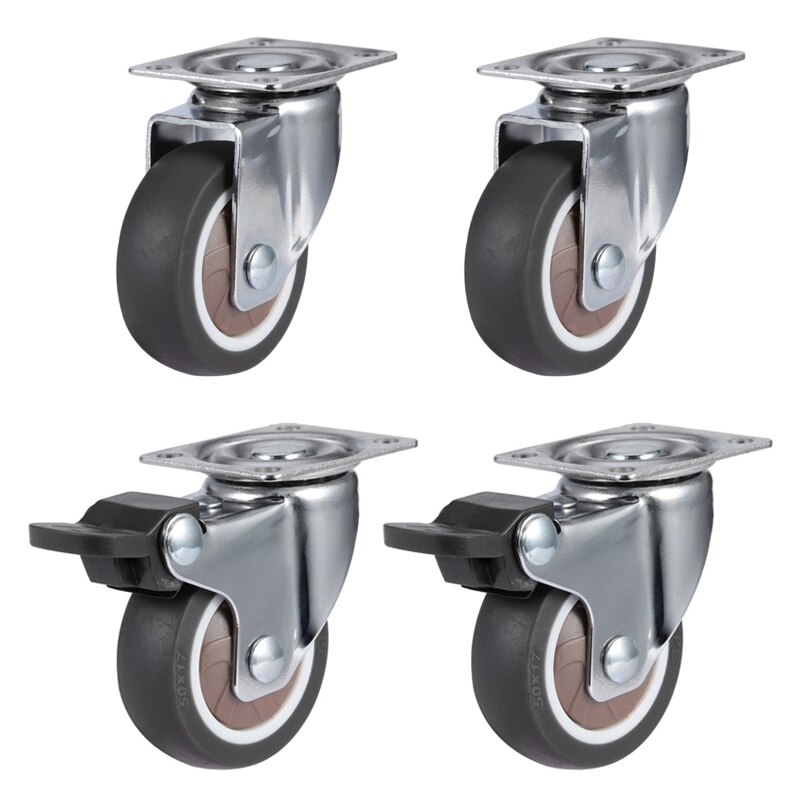 4Pack 2inch Furniture Crib Casters Cabinet Clamp with Brake Wheels Soft Rubber Swivel Caster Furniture Hardware Fittings