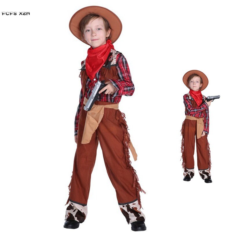M-xl børn børn halloween cowboy kostumer til drenge cowboy cosplays karneval purim parade scene leg maskerade festkjole