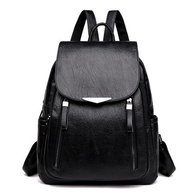 Femmes sac à dos PU femme sacs à dos Vintage en cuir sacs d'école grande capacité sac d'école pour filles Double fermeture éclair sacs à bandoulière: Black