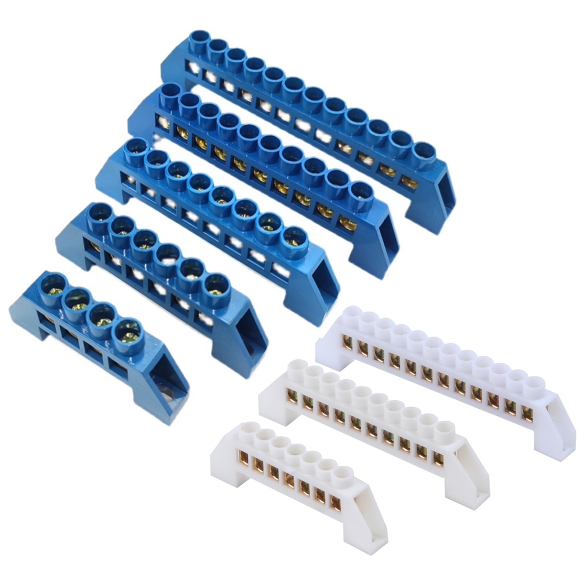 Blue White Green Zero Line 4Pin 6Pin 8Pin 10PiN 12PiN Brass Screw Grounding Bridge Terminal Block Connector Earth And Neutral