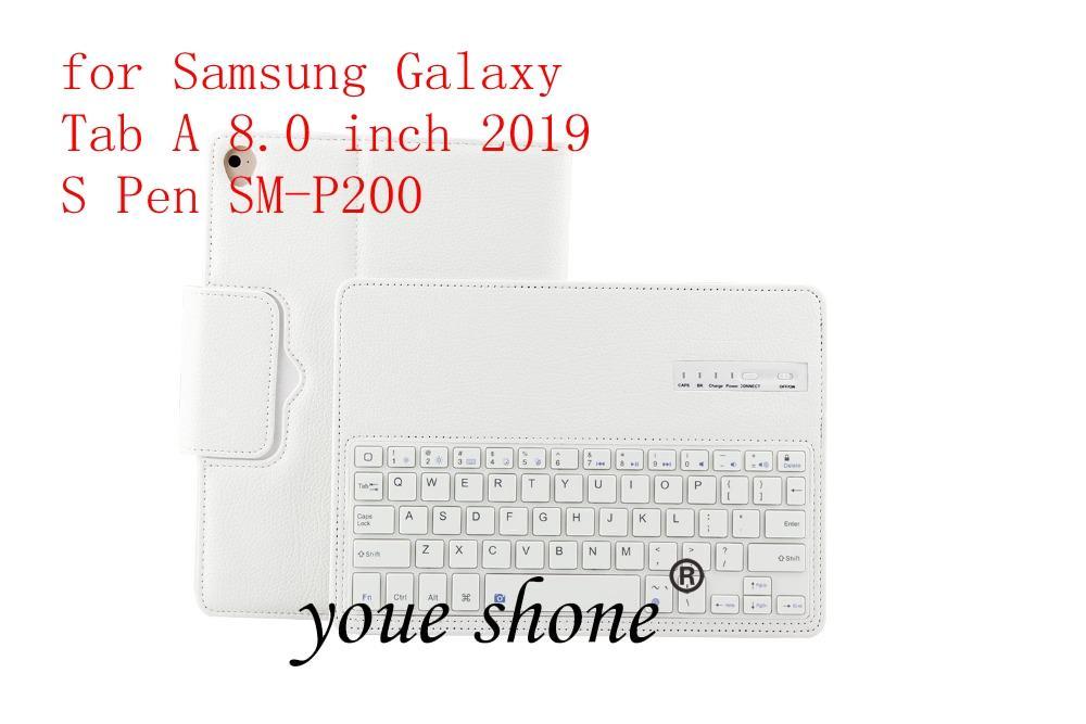 Lichi Keyboard Case Voor Samsung Galaxy Tab Een 8.0 Inch S Pen SM-P200 Cover Verwisselbare Bluetooth Toetsenbord Lederen Funda + .