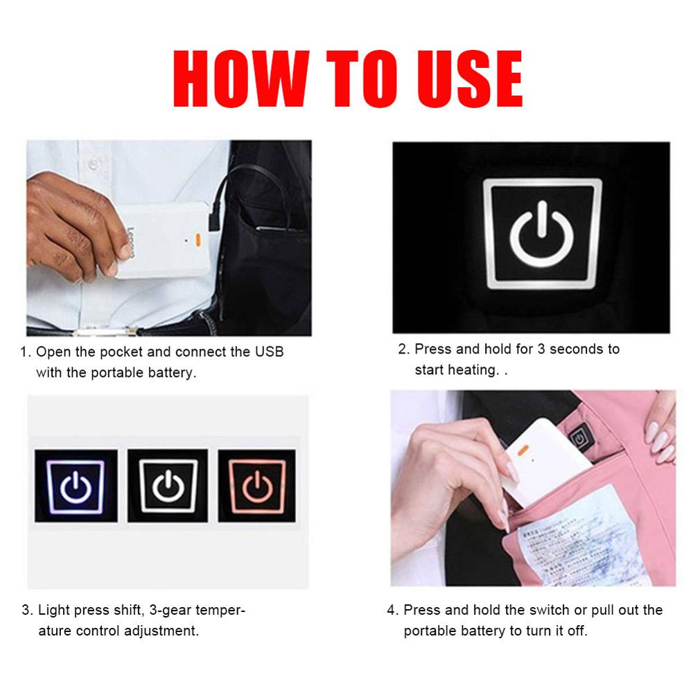 smart oppvarmingsvest 5 stk oppvarmingsfilm elektrisk oppvarming klær usb oppvarming 3 gir justerbar Vest varm Vest