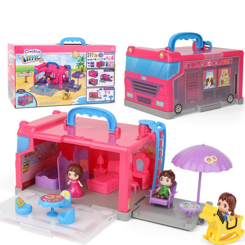 20PCS Kinder Spielen Haus Lagerung Haus Reise Bus Portable Storage Box Mädchen Spielzeug