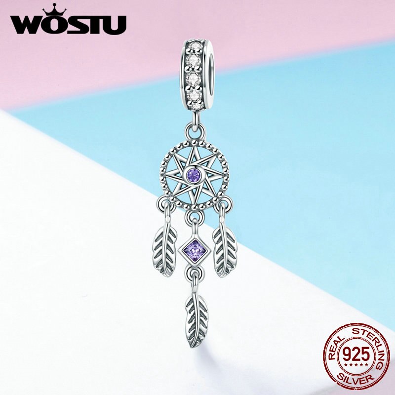 WOSTU Real 925 Sterling Silver Bohemia Dream Catcher Tassel Charms Bead For S925 Silver Bracelet Pendant Jewelry CQC841