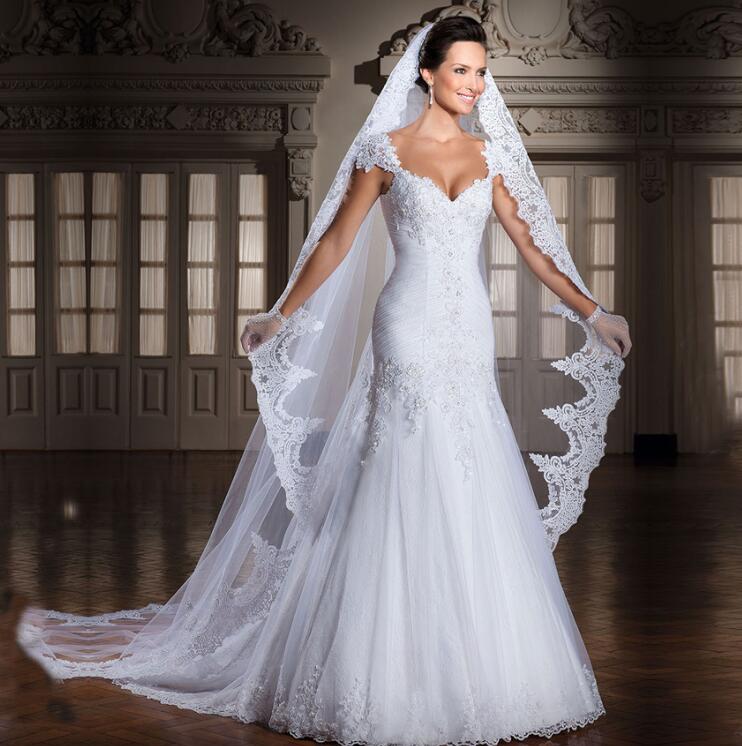 Wit/Ivoor 3 M/5 M Kathedraal Lengte Lace Edge Bridal Hoofd Sluier Met Kam Lange Bruiloft Sluier accessoires velos de novia