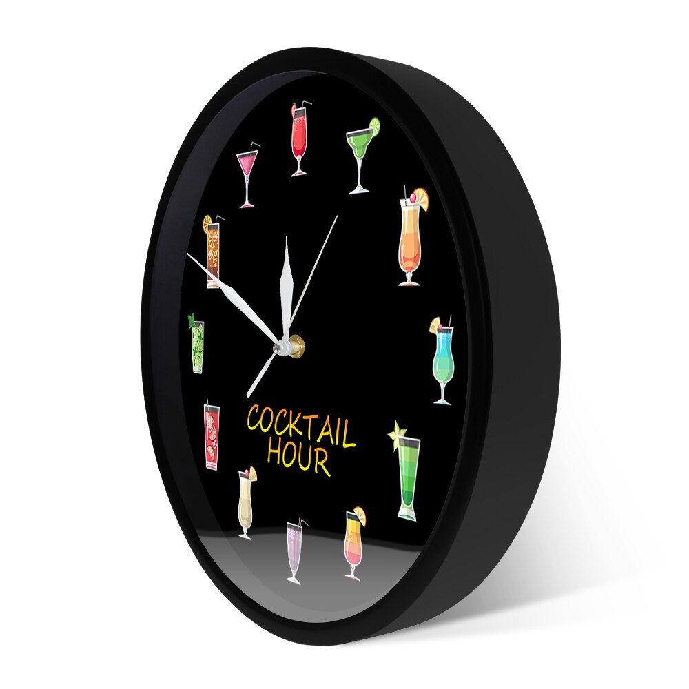 Kleurrijke alcoholcocktailuur bedrukte wandklok met alcohol drinkende bar, pubbord, hangende muurklok voor keukenclub, huisdecoratie