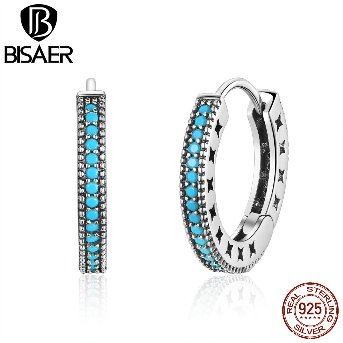 BISAER Brincos 925 Sterling Silber Geometrische Stud Ohrringe für Frauen Runde Kreis Einfache Ohrringe Schmuck Bijoux ECE493