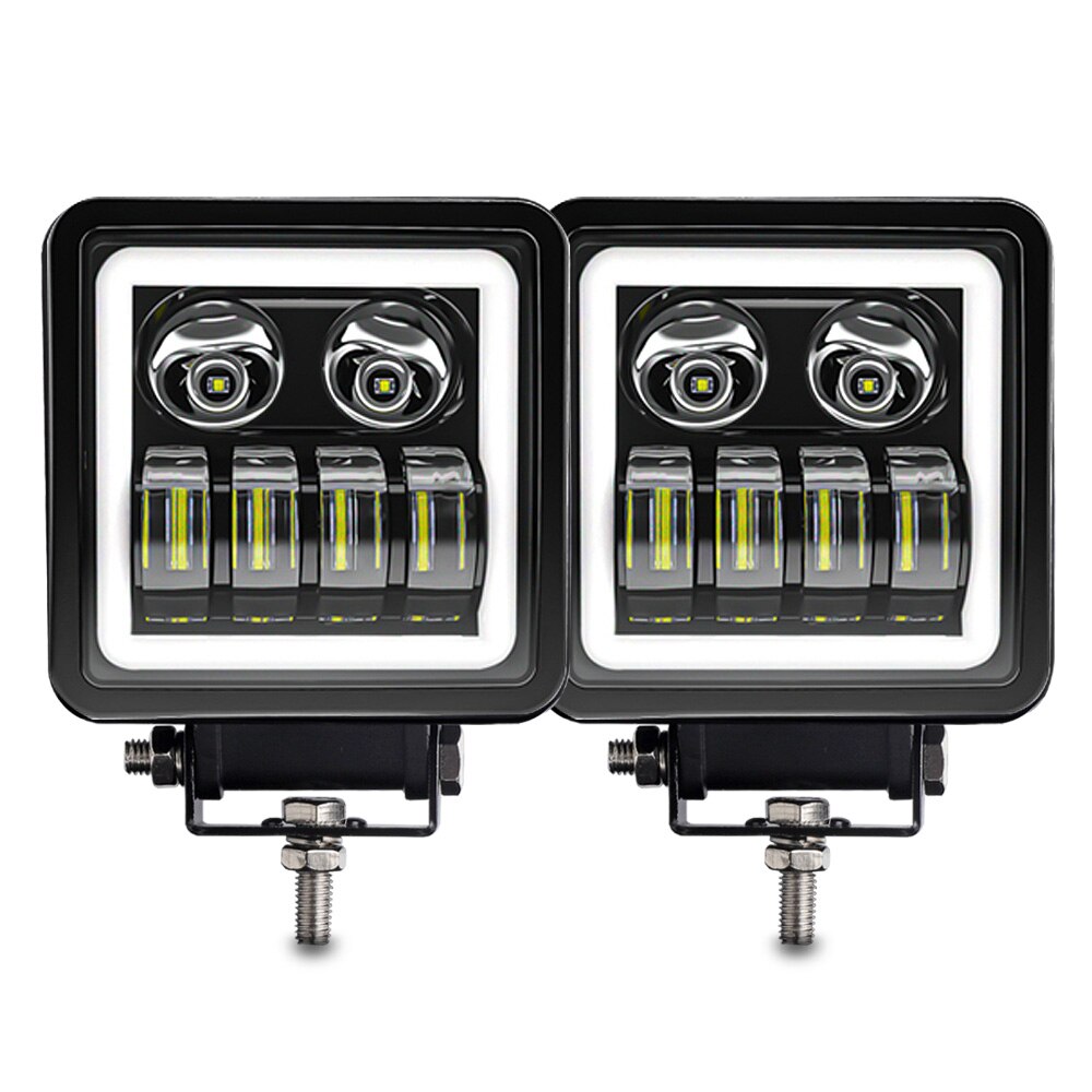 LED Driving Light 4 inch 5 inch White Halo Work Light LED Lens Angel Eyes Offroad Led Auxiliary Lights fit for 4x4 Truck UAZ ATV: 2PCS Square light