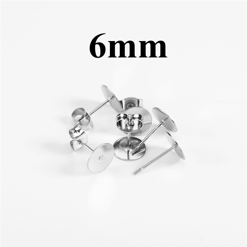 100 unids/lote 3-12mm poste de acero inoxidable blanco pernos de la Base de los pernos con los hallazgos del enchufe del pendiente de la oreja para hacer joyería DIY: 6mm