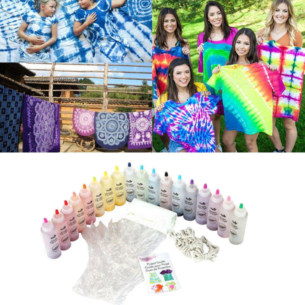 Tekstil tilbehør dekoration gør permanent maling slips farvestof kit med handsker fest forsyninger farverige håndværk kunst et trin stof: 18 stk