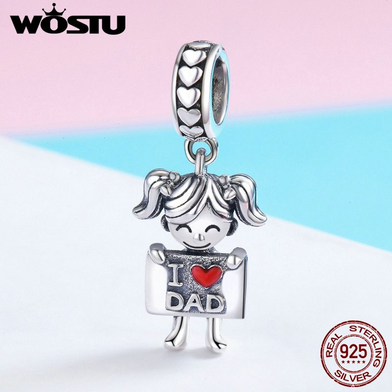 WOSTU-Colgante de plata esterlina 100% para mujer, accesorio Original de amor de papá, chica encantadora, compatible con pulsera, collares, joyería, FIC690, 925