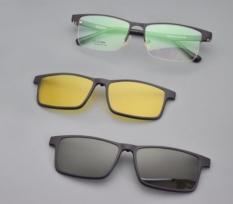 Halv ramme briller mænd med spænde polariserende solbriller magnet rustfrit stål nattesyn beskyttelsesbriller køre recept: Sort med 2 klip