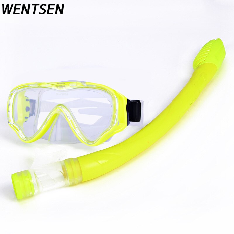 2022 Diving mask Diving Equipment kids full face mask for children boy and girls underwater Snorkeling goglese kit: Transparent yellow
