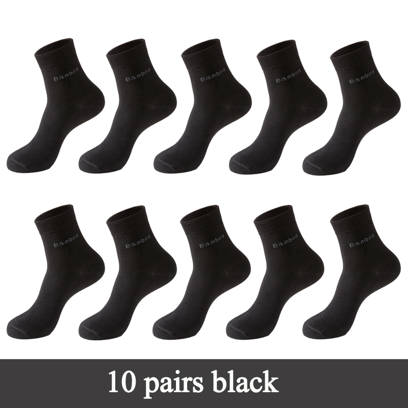 Chaussettes en bambou à bout sans couture pour hommes, décontractées, souples, pour le travail, l'athlétisme et la randonnée: 10 pairs black