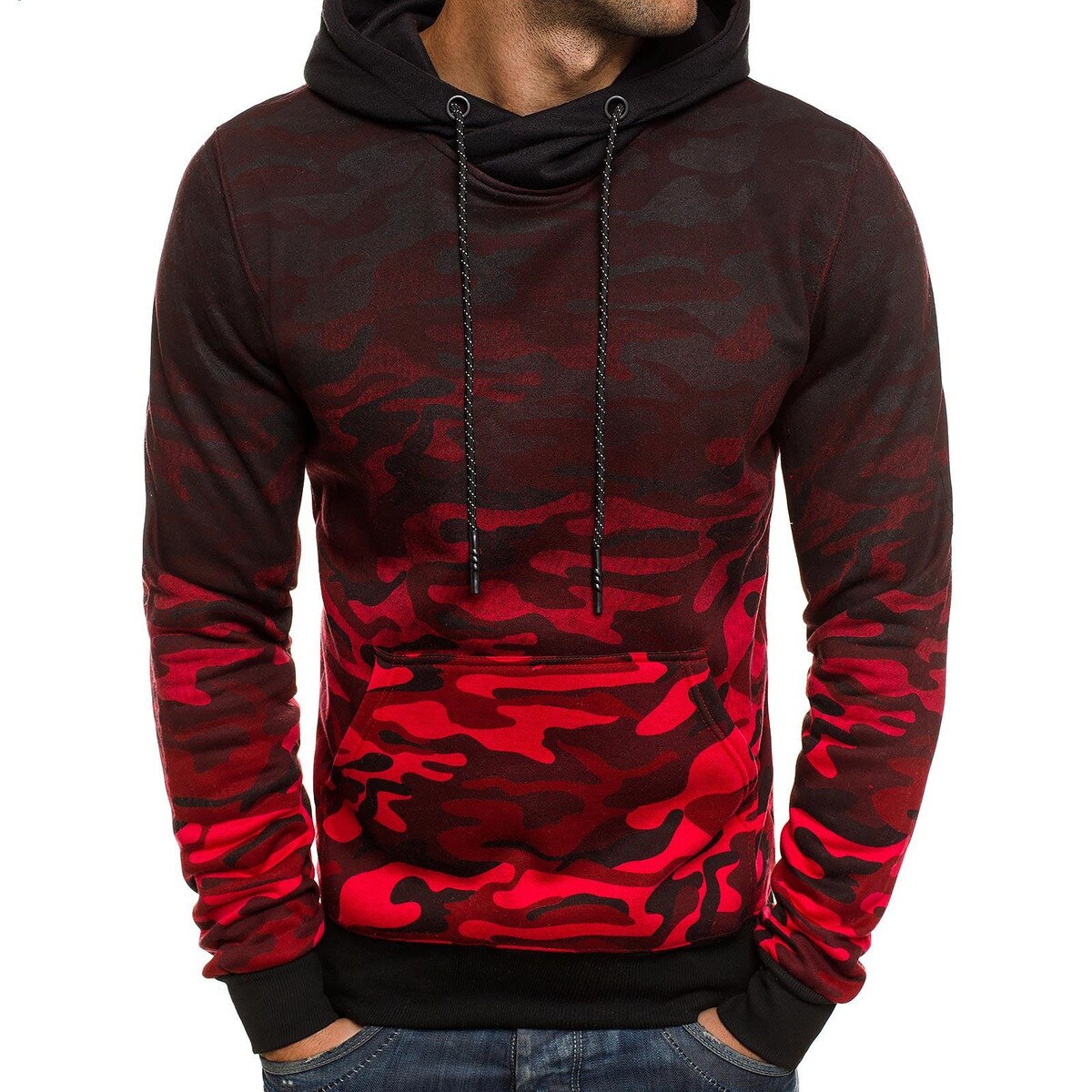 Løbe pullover herre hættetrøje camouflage lange ærmer hættetrøjer varm sweatshirt sportsjakke udendørs træning fitness sportstøj