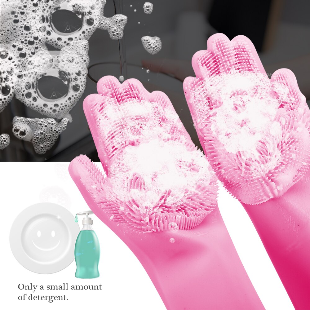 Dish Washing Gloves Scrubber Rubber Magic Cleaning Silicone Gloves Heated Resistant Kitchen Household Gloves Easy Washing Gloves