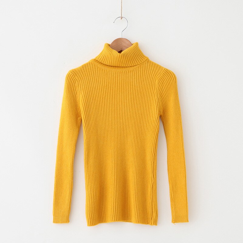 H.SA Autumn Basic Turtleneck Sweater Casual Soft Solid Jumper Korean Sweater Slim Femme Elasticity Winter Pullovers: LM8542 Yellow