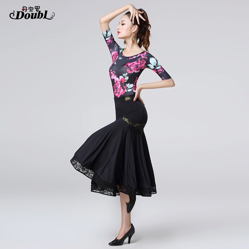 DOUBL-falda de baile larga para baile, Ropa de baile de salón, estilo, estándar nacional, práctica moderna, envuelta en la cadera,