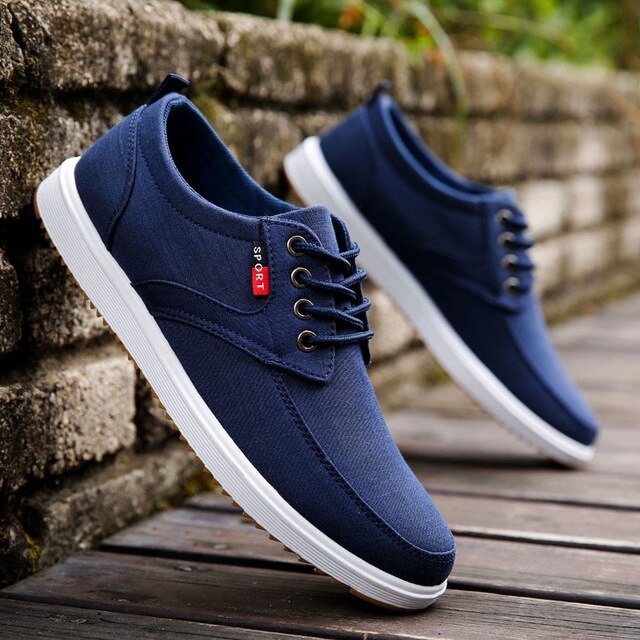 Breathable canvas shoes men lace up flat casual shoes loafers men shoes mens trainers men casual shoes #black 4918: blue / 10