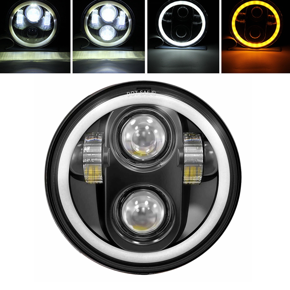 6.5 Inch Motorfietsen Ronde Led Halo Koplamp 12V Universele Afstand Licht Cafe Racer Vintage 5.75 "Motorfiets Koplamp: YELLOW