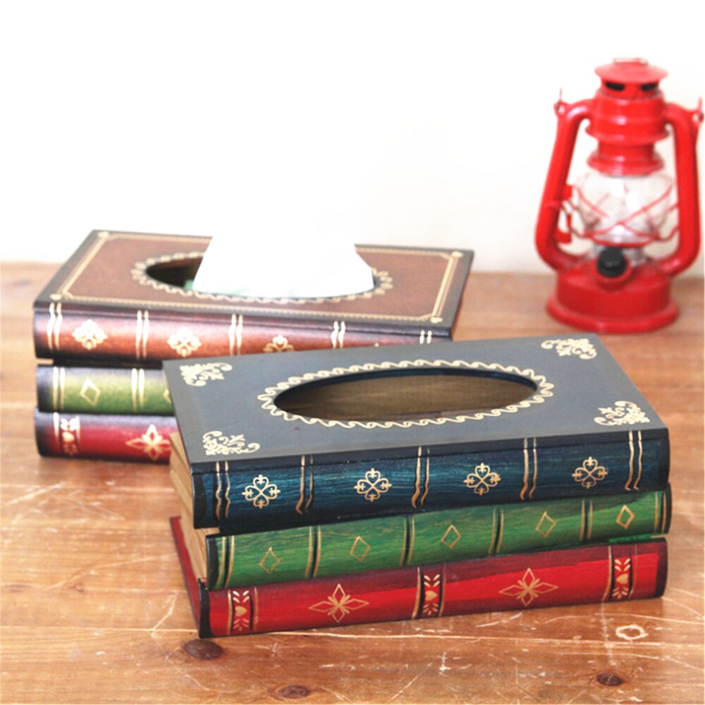 Table Tissue Box Book Shaped Wooden Paper Storage Organizer Tissue Case for Restaurant Household Paper Box Holder Table Decor
