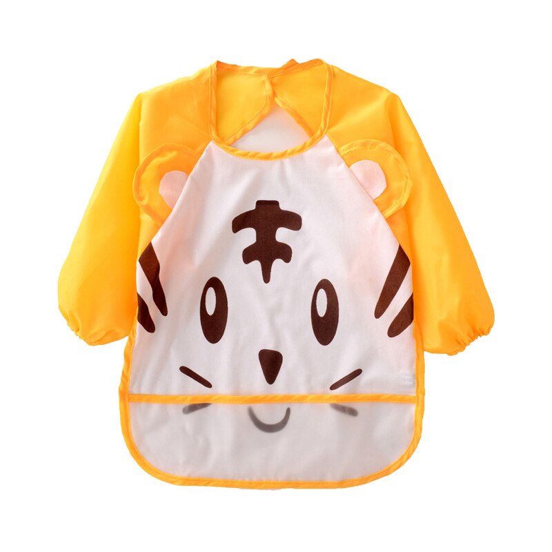 Babadores do bebê do tigre dos desenhos animados à prova dwaterproof água com a luva longa que alimenta o avental plástico do bebê do babador para as crianças comem a placa de peito