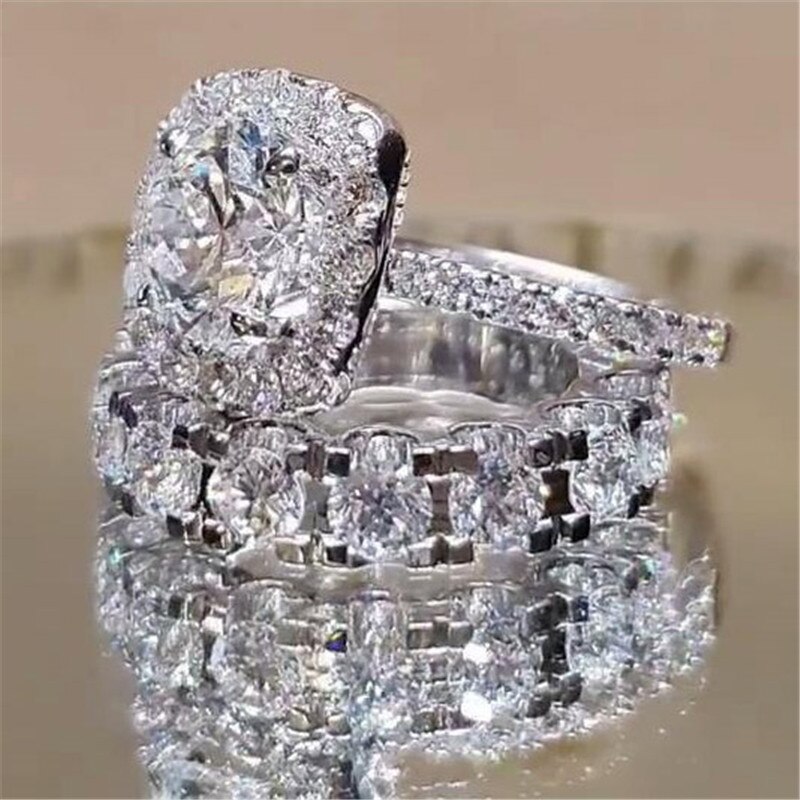 Modyle Silber Farbe Ringe einstellen Für Frauen Prinzessin Paar Ring Zirkonia Braut Hochzeit Romantische Engagement Schmuck