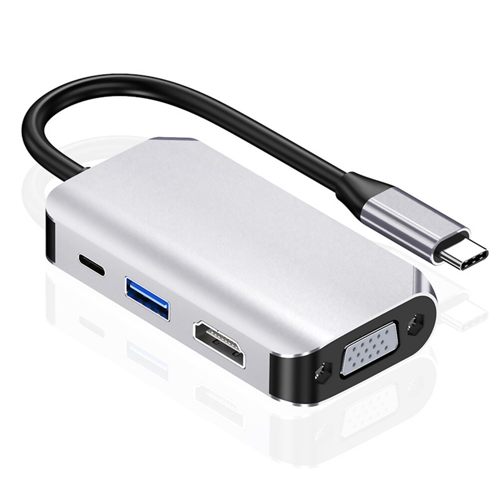 Adater with USB 3.0 60W PD 4K HDMI-compatible VGA 4 in 1 USB Type C Hub for Laptop PC Notebook Smartphone Expansion Converter