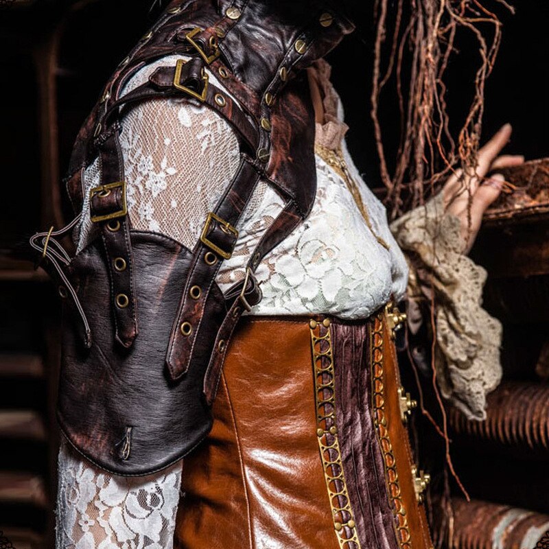 Neue PU Leder Veränderbar Hülse Steampunk Arm Mantel Ein Schulter Jahrgang Rügestochen Arm Wärmer Cosplay Korsett Kostüm Zubehör