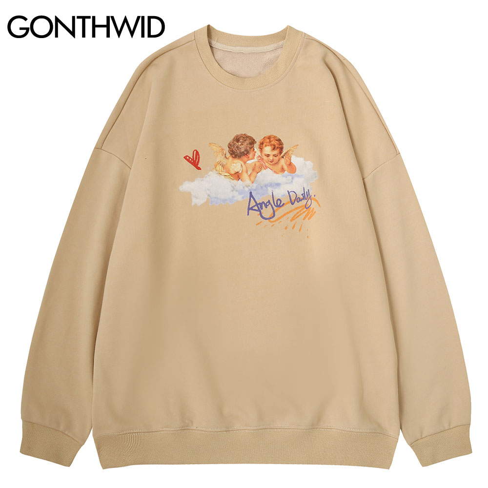 Gonthwid Hoodies Sweatshirts Streetwear Mannen Hip Hop Harajuku Casual Godin Kind Angel Print Trui Tops Uitloper Mannelijke