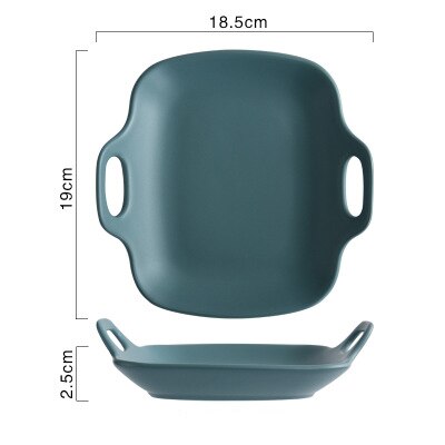 Nordisk retro keramisk tallerken med håndtak rund frokost middag tallerken årgang lagring brød dessert fruktbrett hjem dekorasjon: Firkantet blått