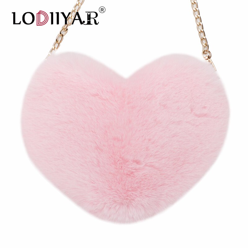 Faux Pelz Herz Tasche Mädchen Lolita Schulter Tasche Plüsch Crossbody Geldbörse Für Frauen Weibliche Rot Herz Perle Kette Handtasche Partei: Rose