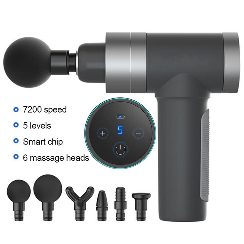 Tiefe Gewebe Muskel Massage Pistole Entspannung Abnehmen Gestaltung Schmerzen Linderung Massagegerät Vibration Fascial Pistole Für Männlich-weibliche USB Ladung: grau-6 Massage Kopf