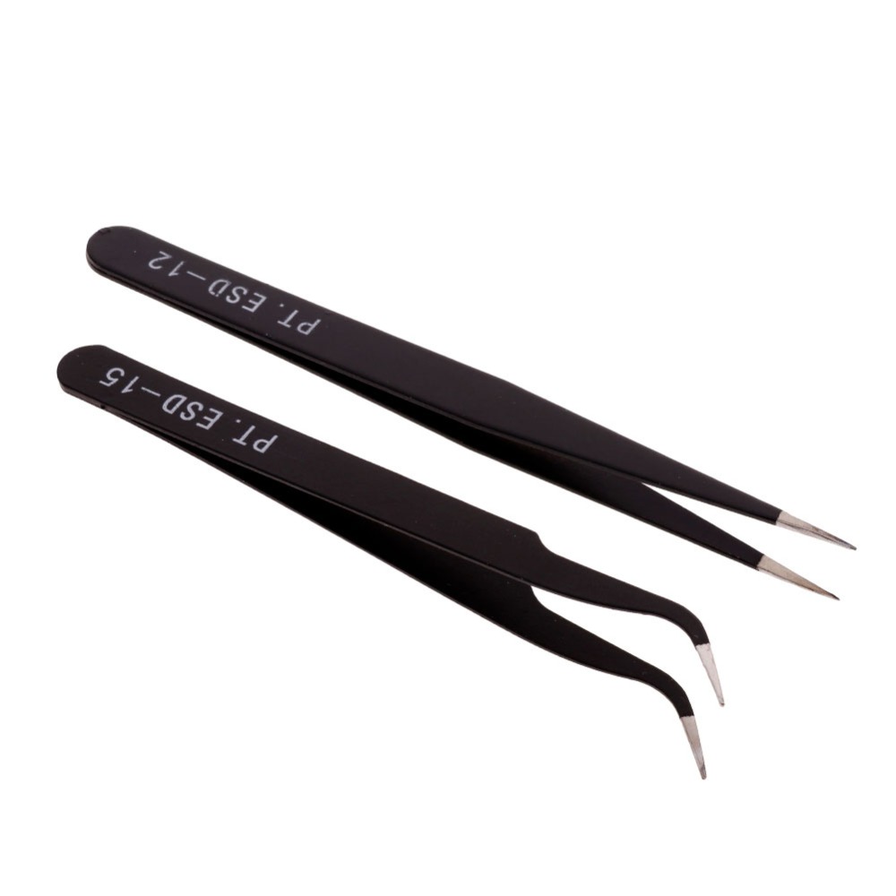 3-Piece Anti-Static Stainless Steel Tweezers Set – Electronic Chip Removal, Soldering, Model Making, Precision Forceps (Straight & Curved Tips)