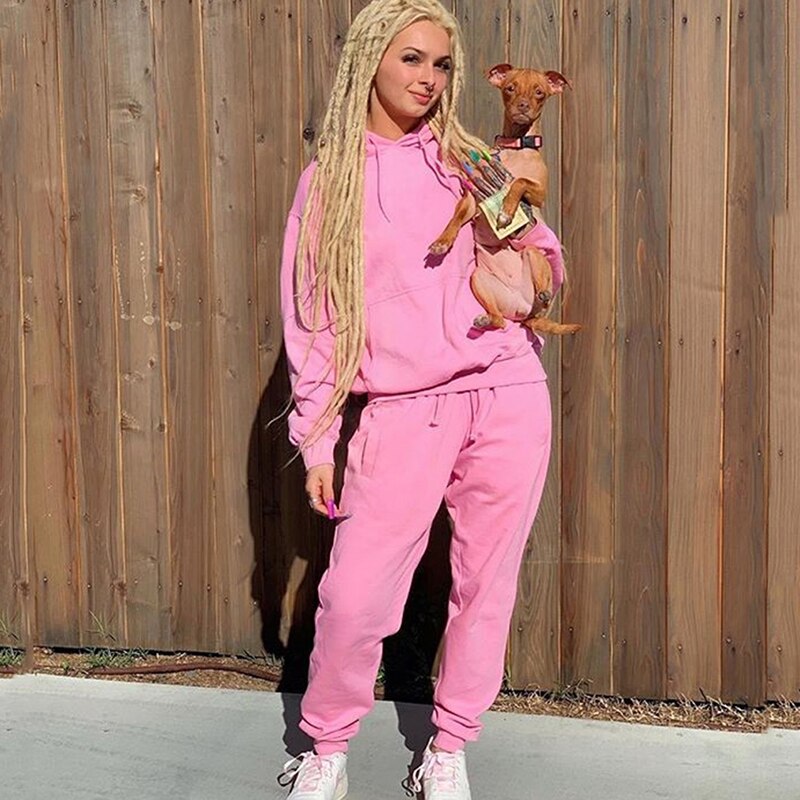 Solid Casual Trainingspak Vrouwen Sport 2 Stuks Set Sweatshirts Trui Truien Pak Thuis Joggingbroek Shorts Outfits: pink / XL