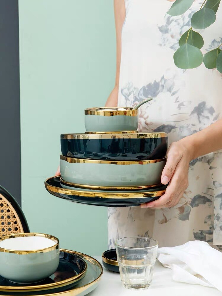 Plates Dishes Luxury Tableware Plate for Food Porcelain Kitchen Dish for Restaurant Party 1/2/4 Person Dinner Plates Set